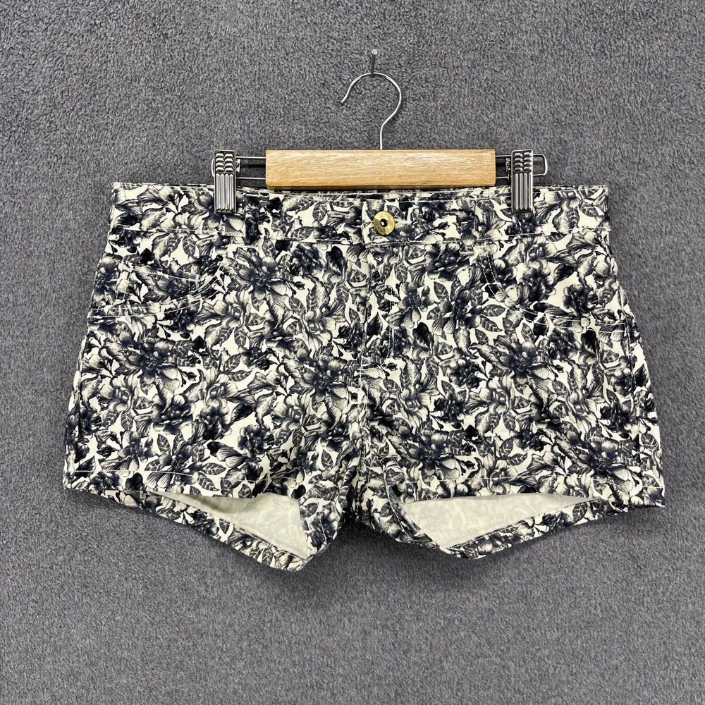 H&M Shorts Womens 8 Black White Floral‎ Print Mid Rise Cotton Stretch Summer